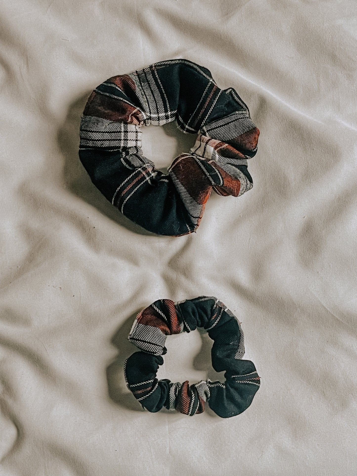 Cotton Scrunchie | Black and Orange Plaid