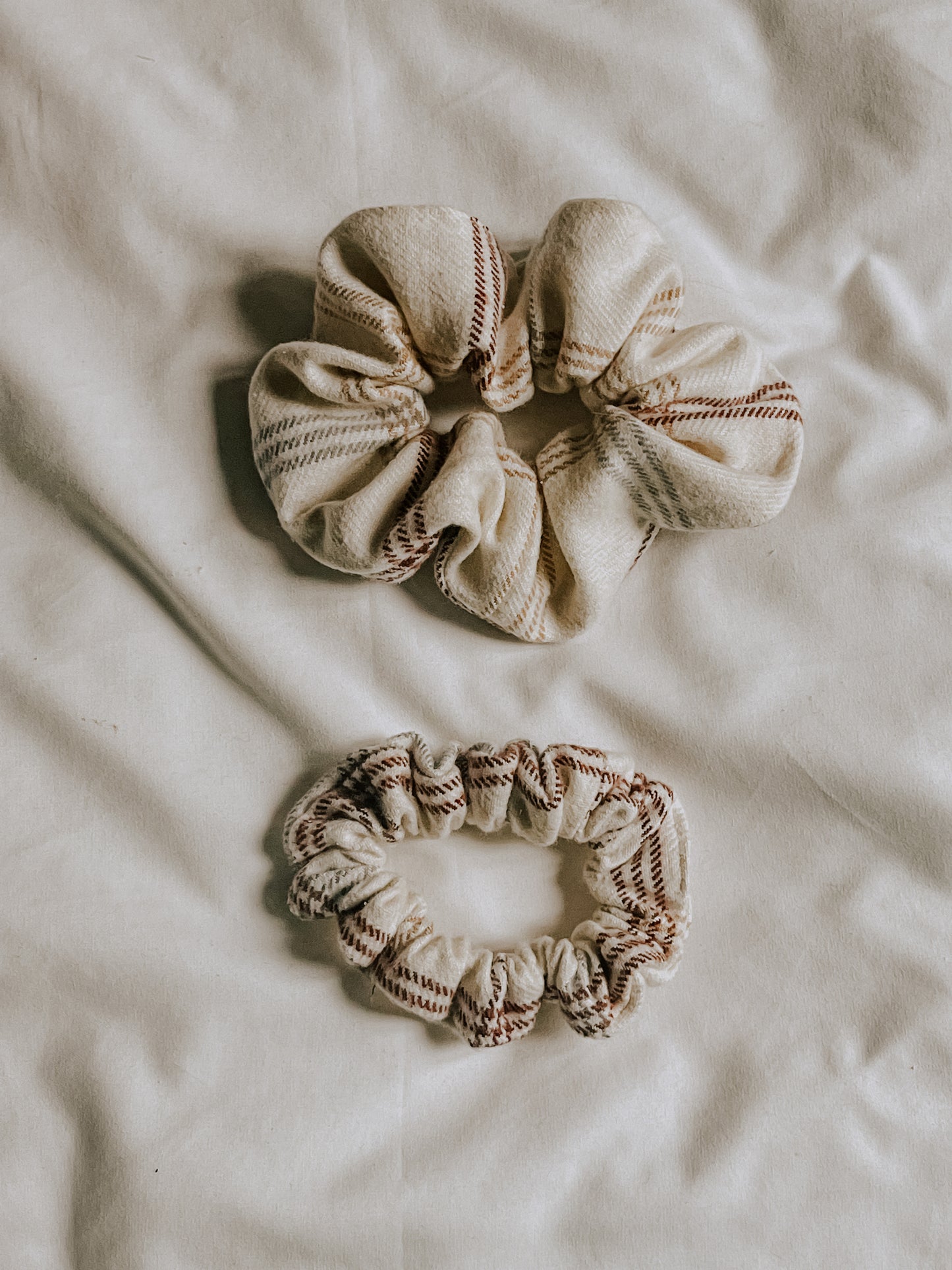 Cotton Scrunchie | Cream Stripe Plaid