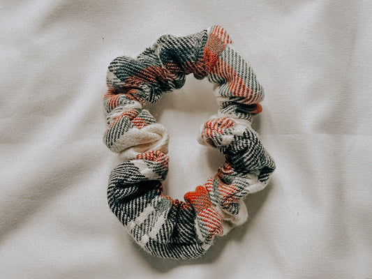 Cotton Scrunchie | Orange and Black Plaid