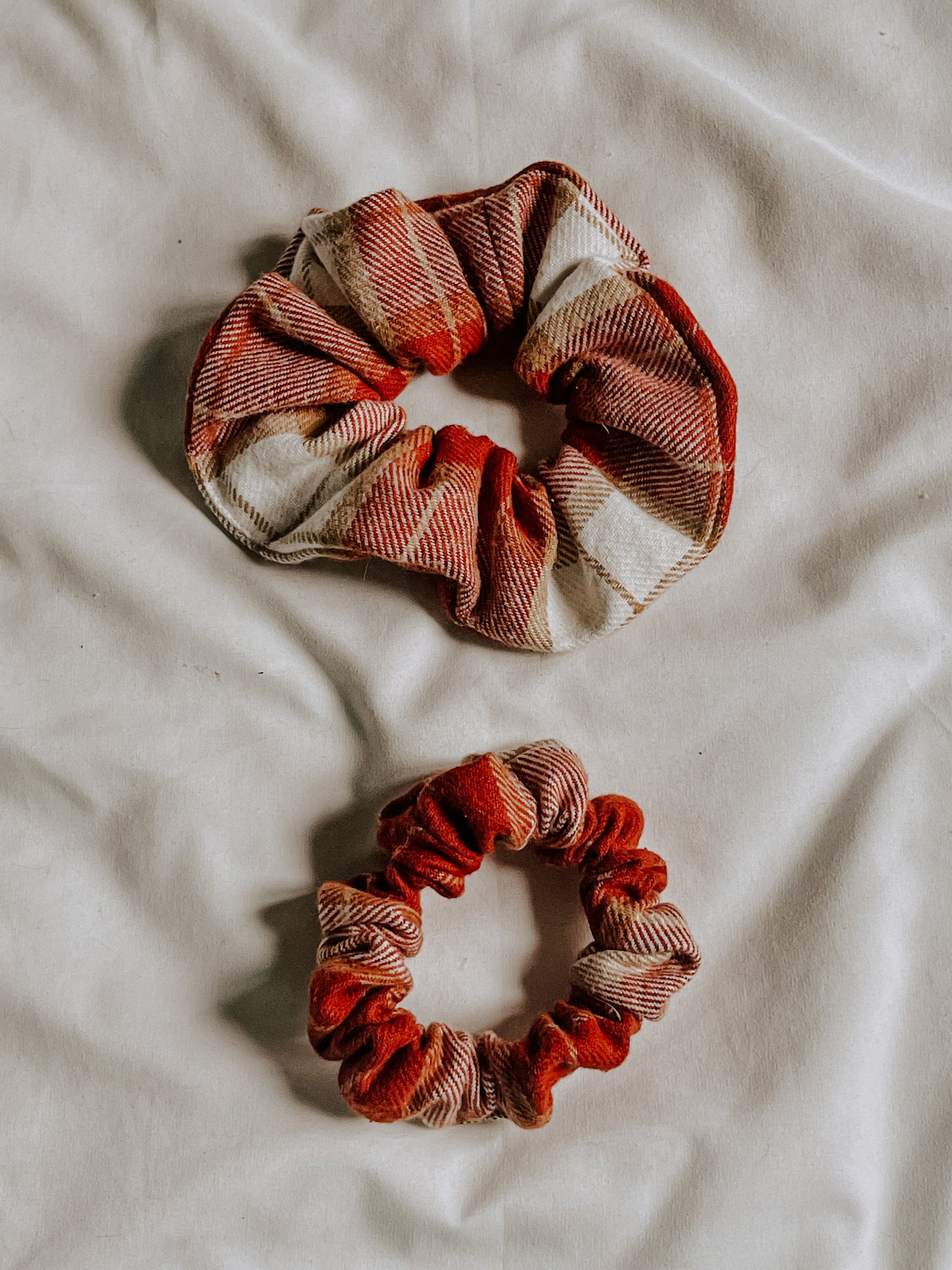 Cotton Scrunchie | Orange and Tan Plaid