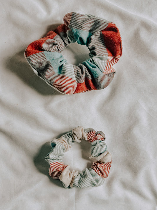 Cotton Scrunchie | Orange and Teal Check