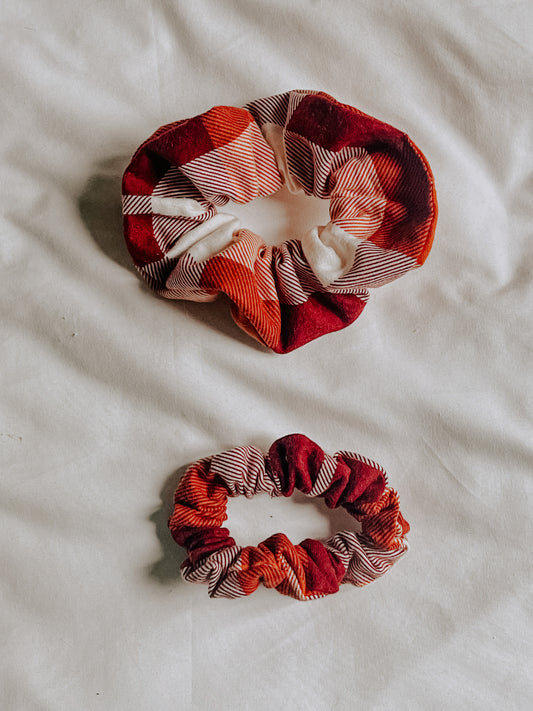 Cotton Scrunchie | Red and Orange Check