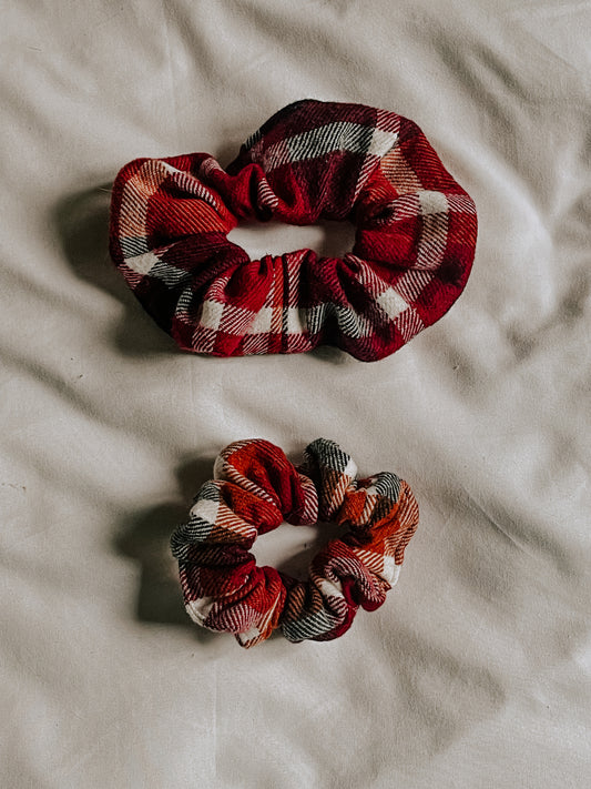 Cotton Scrunchie | Red and Orange Plaid