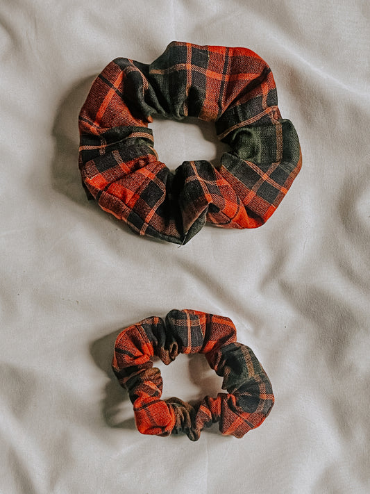 Cotton Scrunchie | Orange and Green Plaid